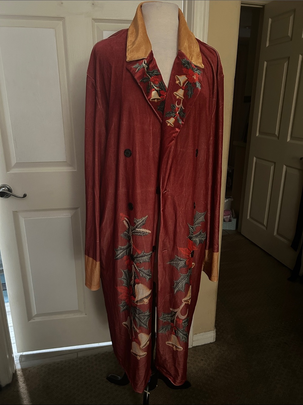 Women's Long Rust Coat / Robe with Gold Trim